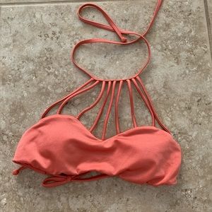 coral caged neck billabong bikini top
